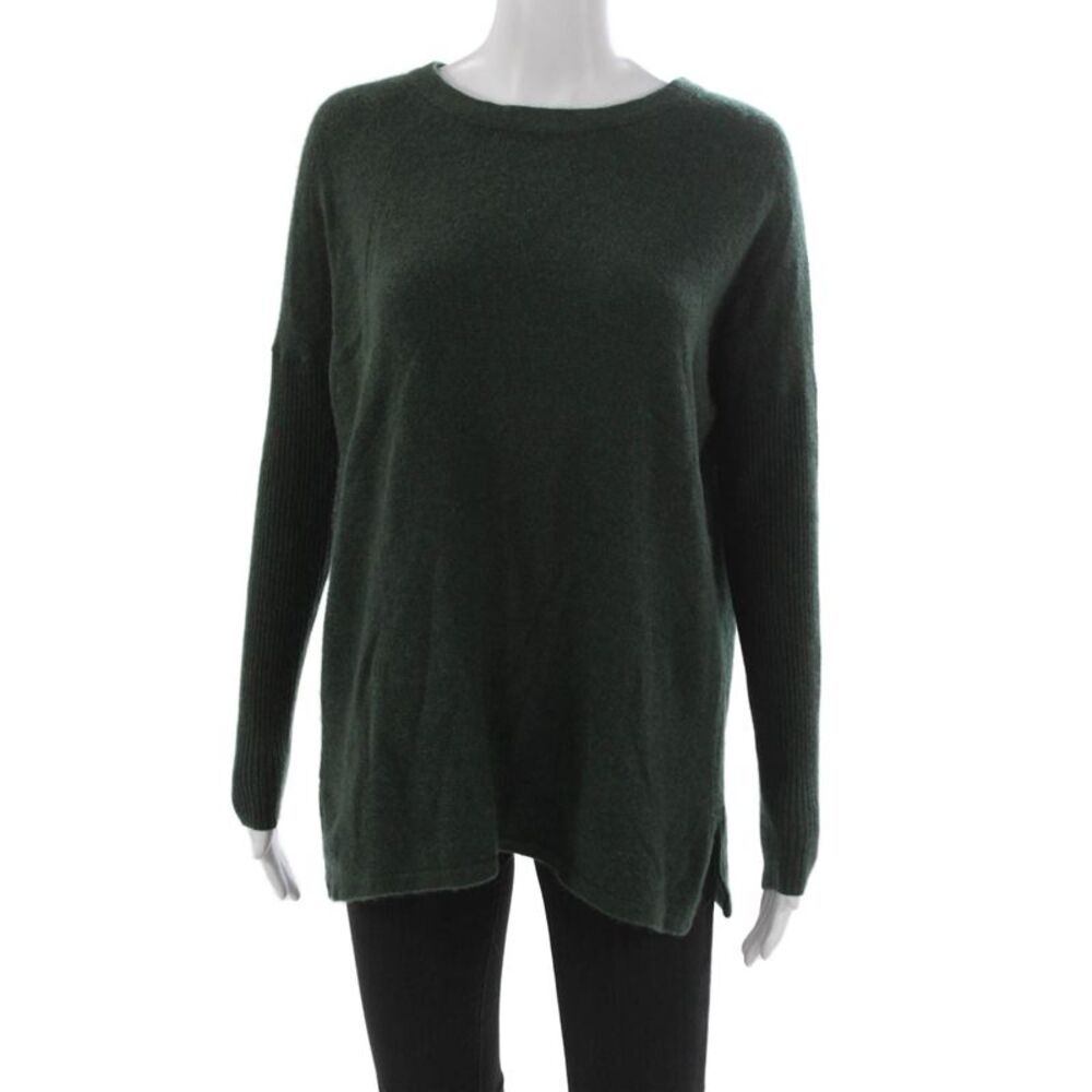 Cashmere Women Pullover Sweater Green Round Neck Long Sleeve Size L